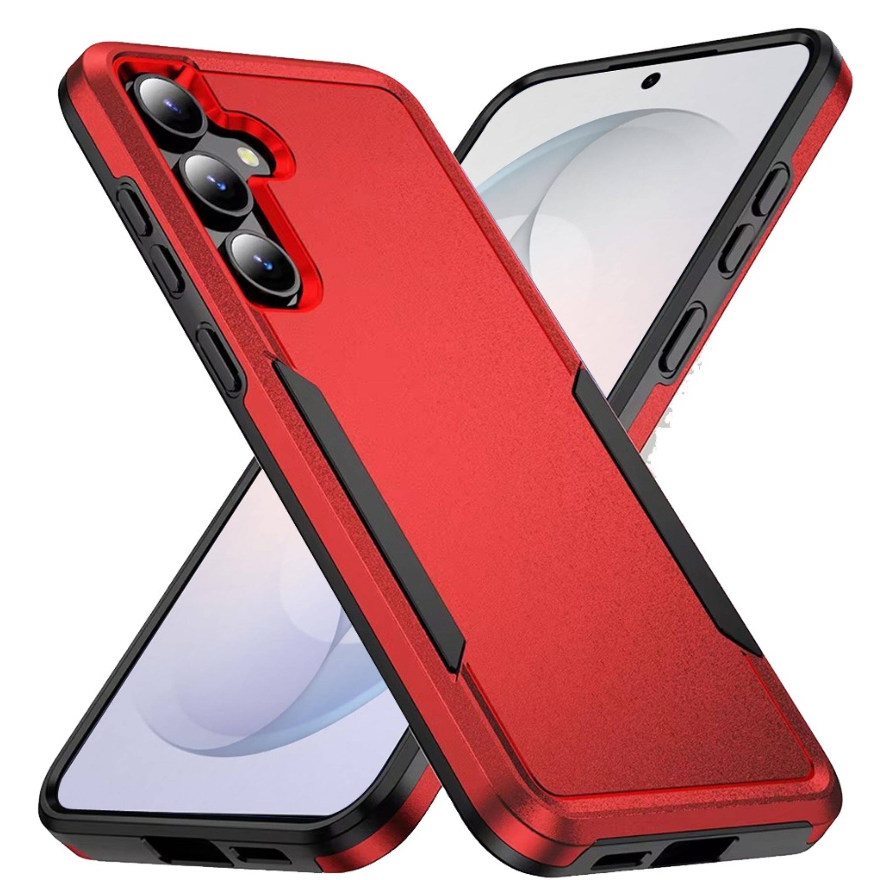 Angle. Kitcheniva - Fused Rugged Shockproof Phone Cover Plus Tempered Glass For Samsung S26 FE Red - Red.