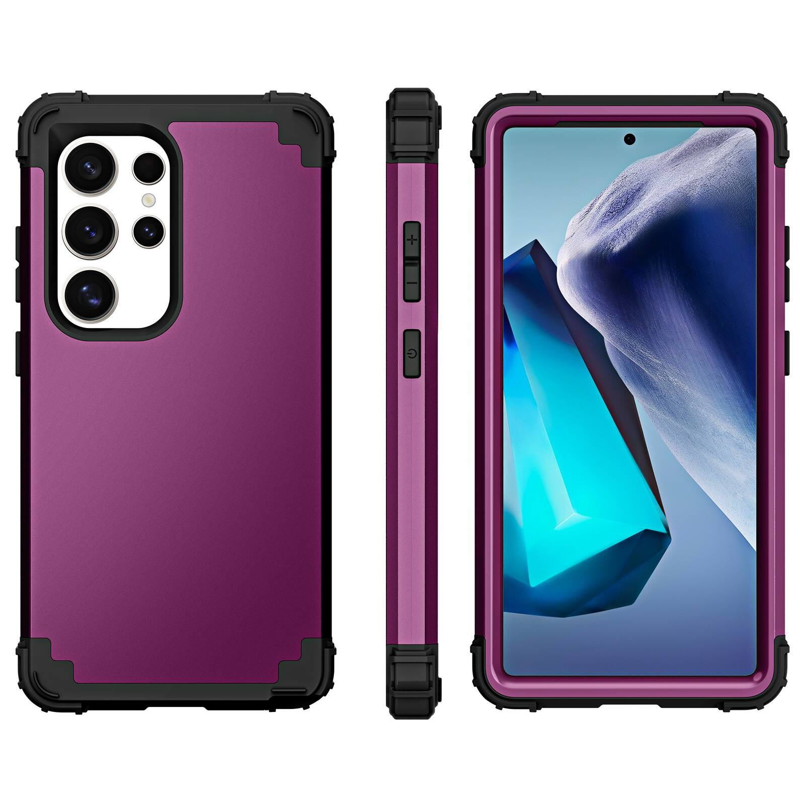 Alt View 1. Dteck - Rugged Case for Samsung Galaxy S25 Ultra,Shockproof Soft Silicone Bumper Hard PC Back Cover,3-Layers Protective Shell - Purple.
