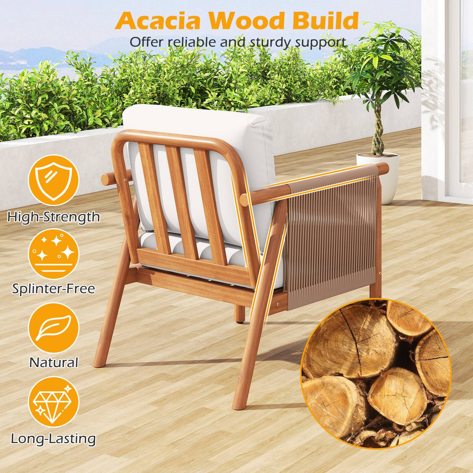 Acacia Wood Build  
Offer reliable and sturdy support  

- High-Strength  
- Splinter-Free  
- Natural  
- Long-Lasting