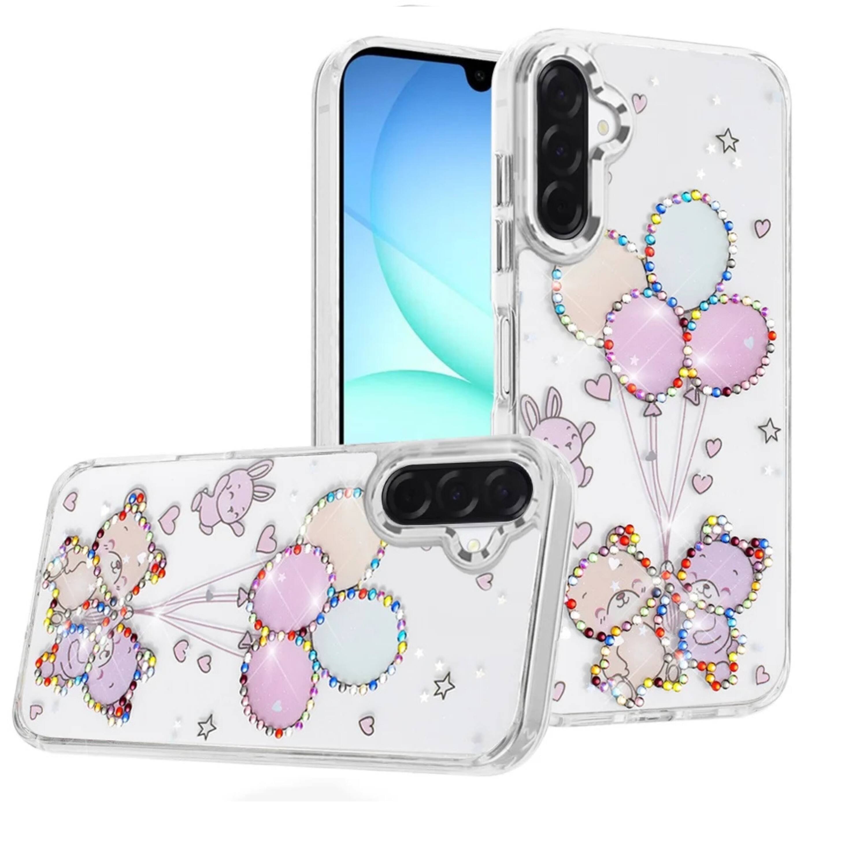 Front. Kitcheniva - Colorful Epoxy Jewel Phone Case With Tempered Glass For Samsung A17 5G Balloons - Balloon.