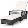 Front. Costway - PE Rattan Chaise Lounge Chair Armrest Recliner Adjustable Pillow - Black, Off white.