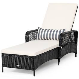 Costway - PE Rattan Chaise Lounge Chair Armrest Recliner Adjustable Pillow - Black, Off white