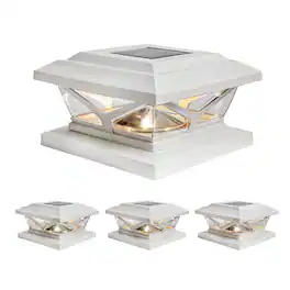Home Zone Security - Crown-Style Solar-Powered LED Post Cap Light, Adjustable Color Temperature, 4 Pack - White