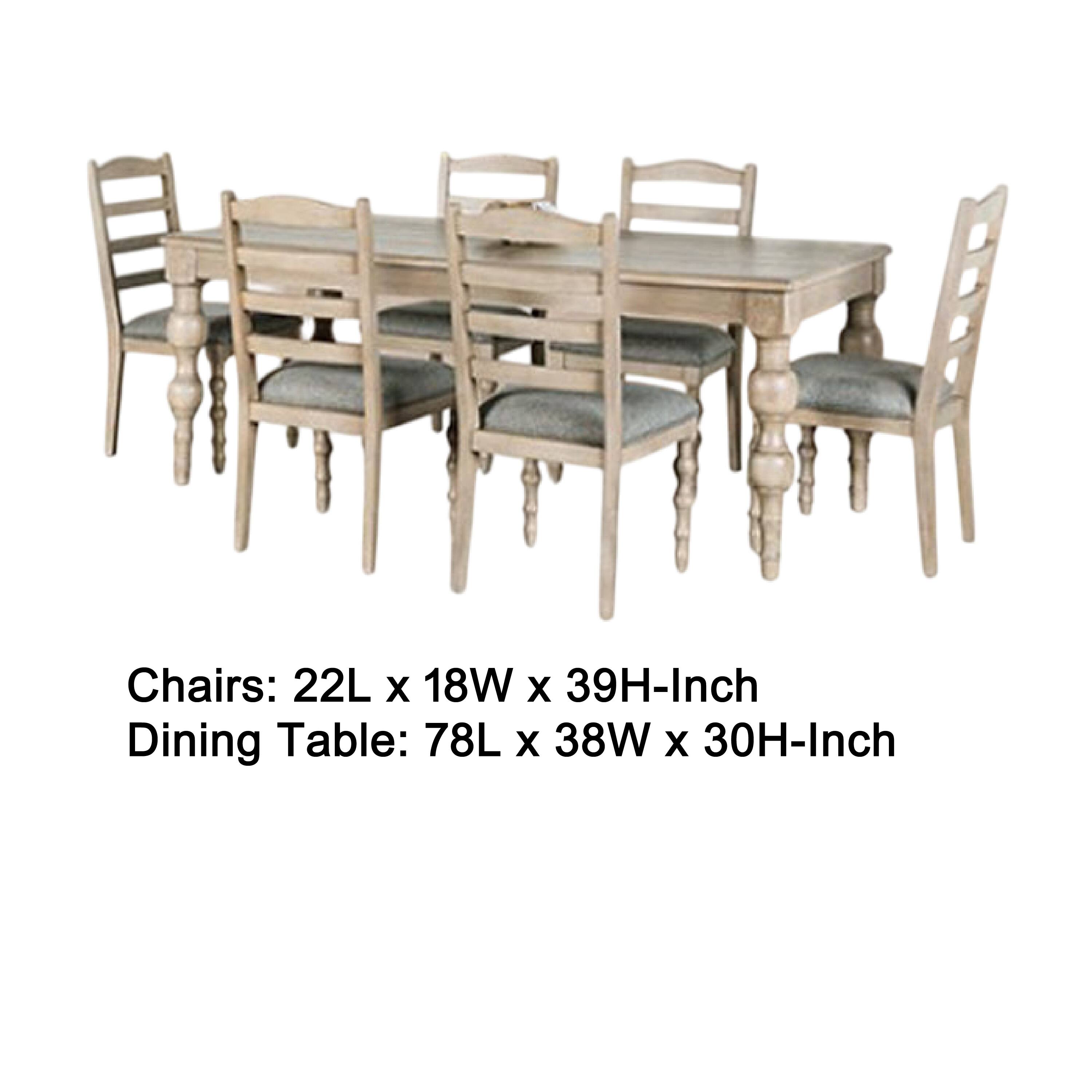 Chairs: 22L x 18W x 39H-Inch  
Dining Table: 78L x 38W x 30H-Inch