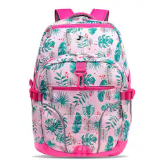 Front. J World - J World Girls Atom 18.5" Multi-Compartment Laptop Backpack for School and Travel, Palm Leaves - PALM LEAVES.