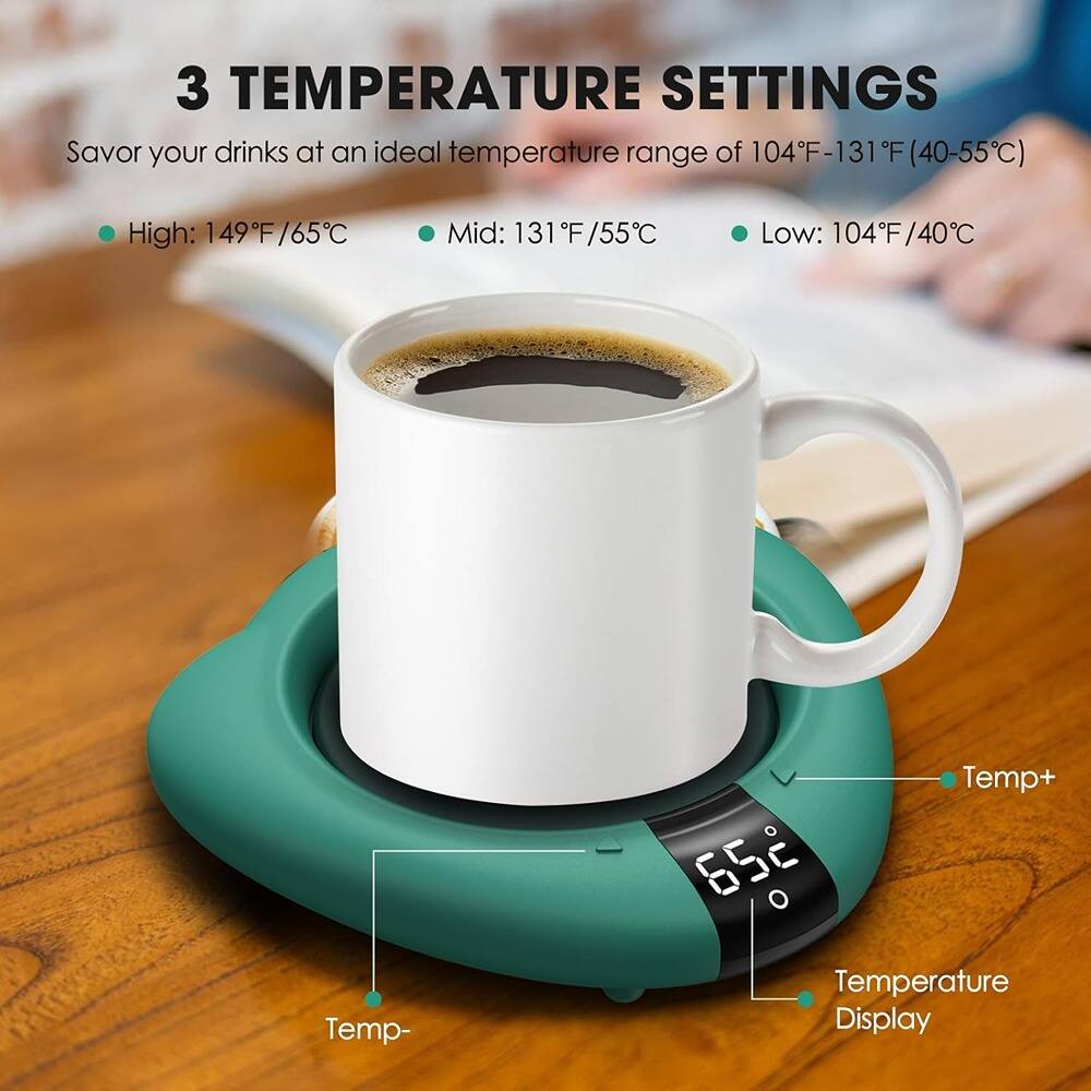 3 TEMPERATURE SETTINGS

Savor your drinks at an ideal temperature range of 104°F-131°F (40-55°C)

- High: 149°F / 65°C
- Mid: 131°F / 55°C
- Low: 104°F / 40°C

Temp- Temp+ Temperature Display
