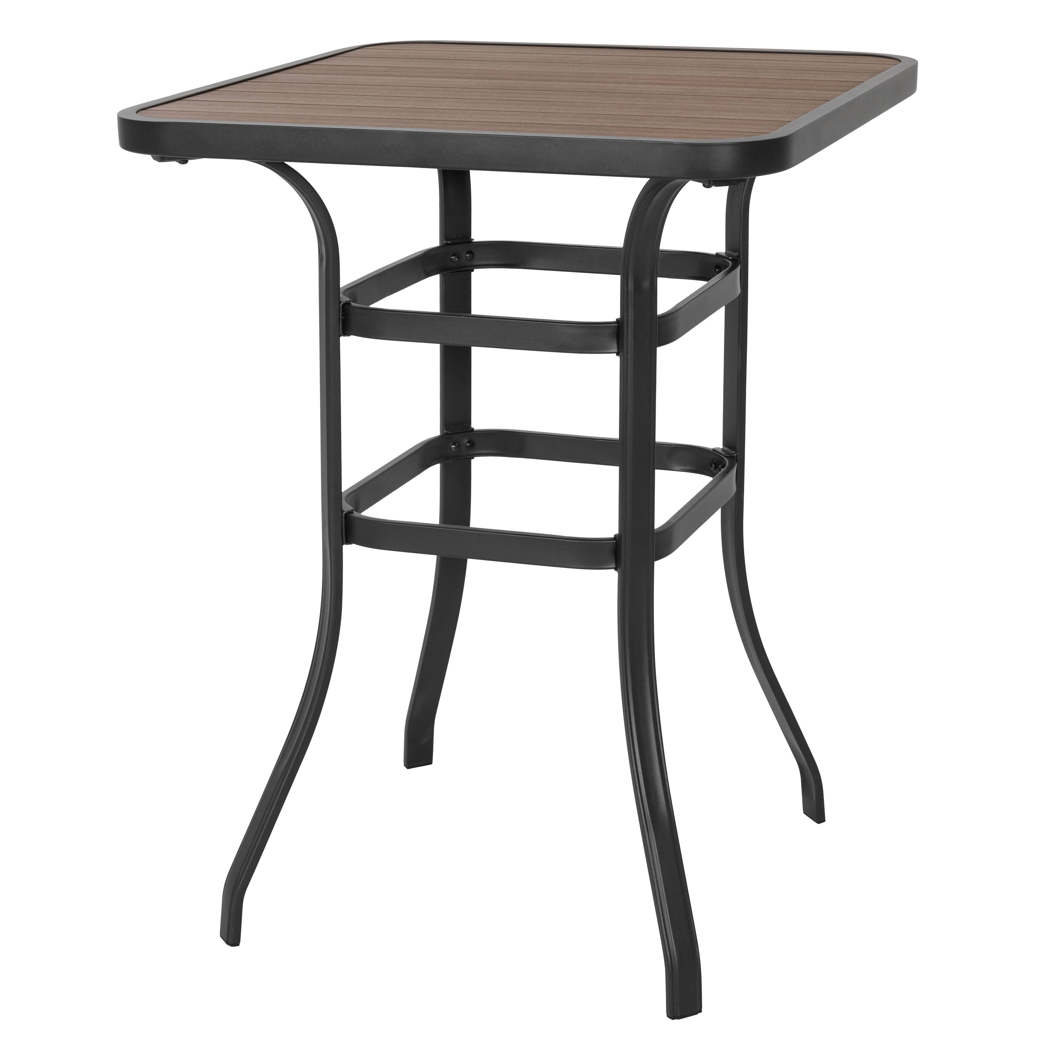 Alt View 5. Nuu Garden - Outdoor Square Height Bar Table with Faux Wood Tabletop - Brown.