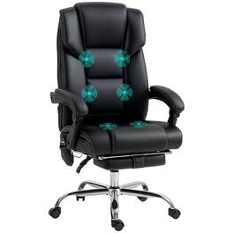 Vinsetto - Massage Office Chair with 6 Vibration Points, Heated Leather Reclining Computer Chair with Footrest - Black