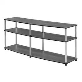 FurniFact - Weathered 3-Tier TV Stand with Particle Board and Stainless Steel Poles - Gray