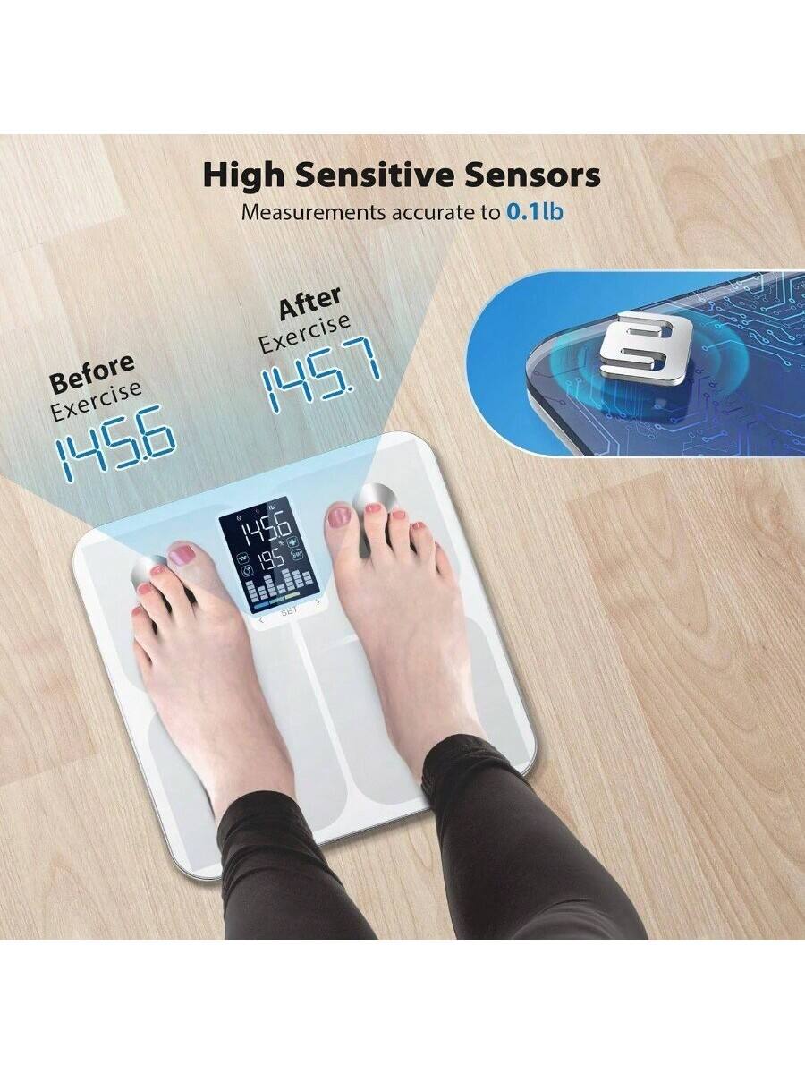 High Sensitive Sensors  
Measurements accurate to 0.1lb  

Before Exercise  
145.6  

After Exercise  
145.7