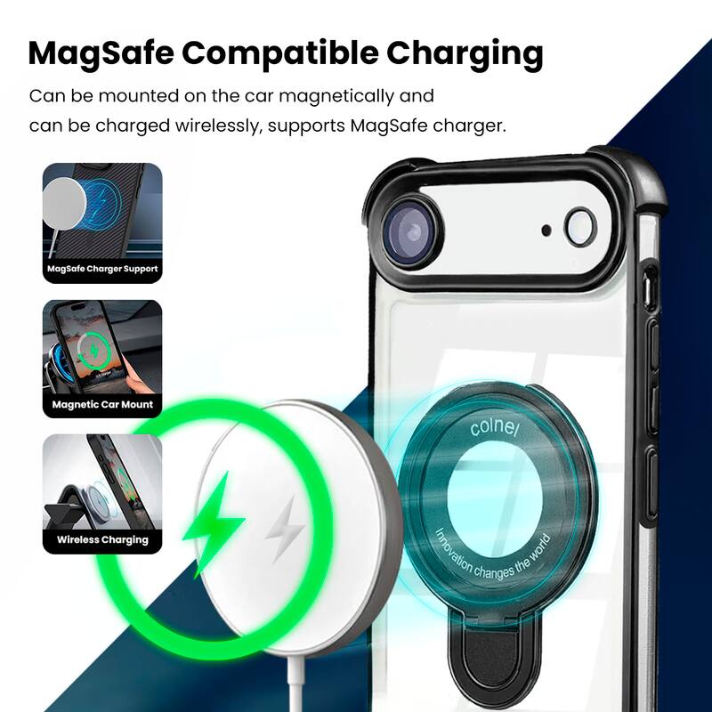MagSafe Compatible Charging

Can be mounted on the car magnetically and can be charged wirelessly, supports MagSafe charger.

- MagSafe Charger Support
- Magnetic Car Mount
- Wireless Charging

Innovation changes the world