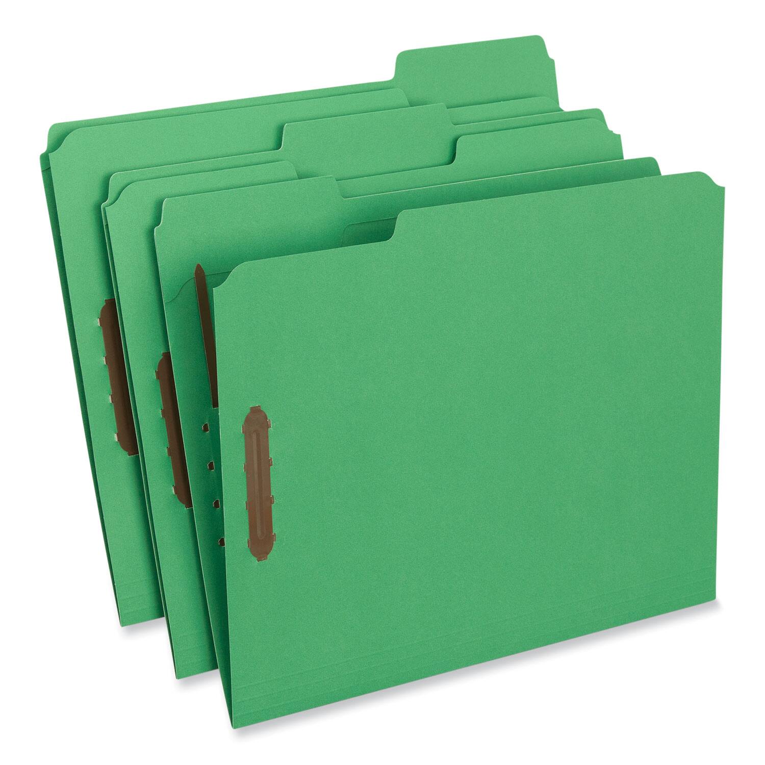 Angle. Universal - Deluxe Reinforced Top Tab Fastener Folders, 0.75" Expansion, 2 Fasteners, Letter Size, Green Exterior, 50/Box.