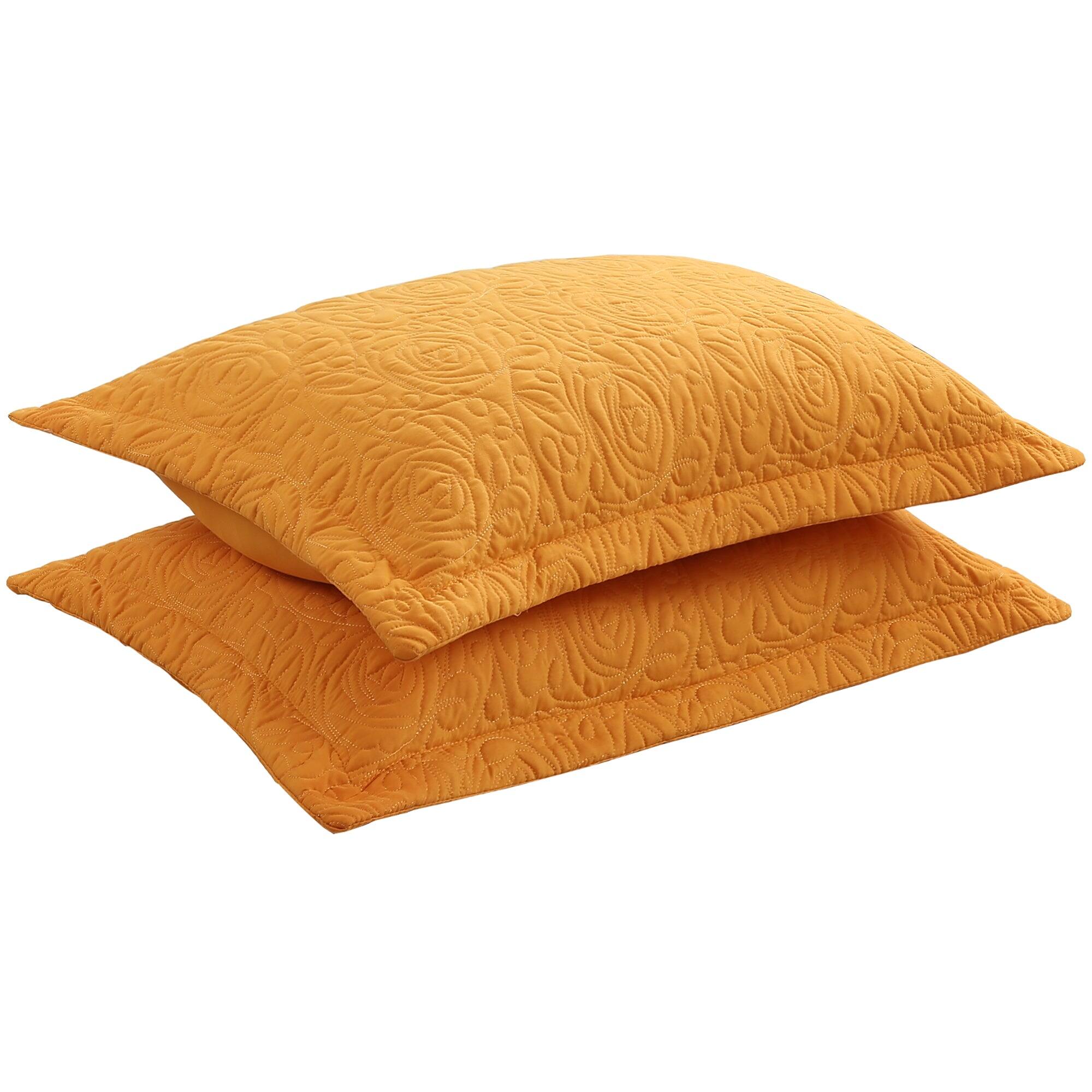 Front. MarCielo - 2-Pack Embroidered Solid Color Pillow Shams Polyester - Turmeric.