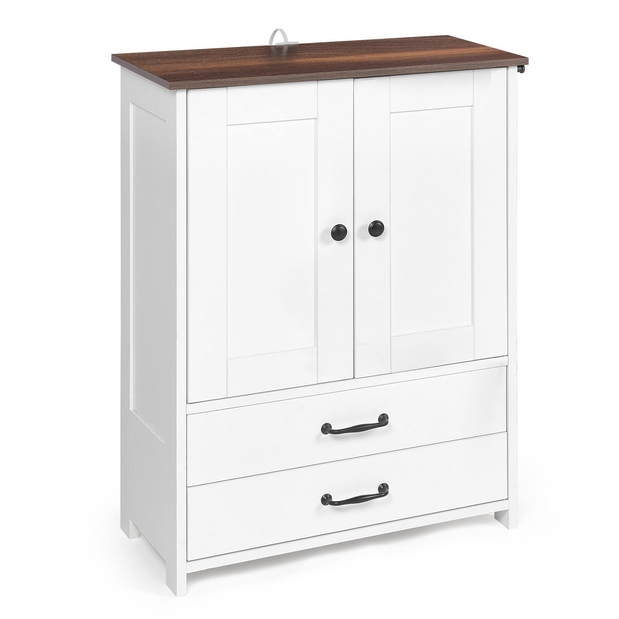 Back. Yardgrace - Dog feeding station, double door locker with 2 adjustable dog bowls, 3 hooks on right side, white - White.