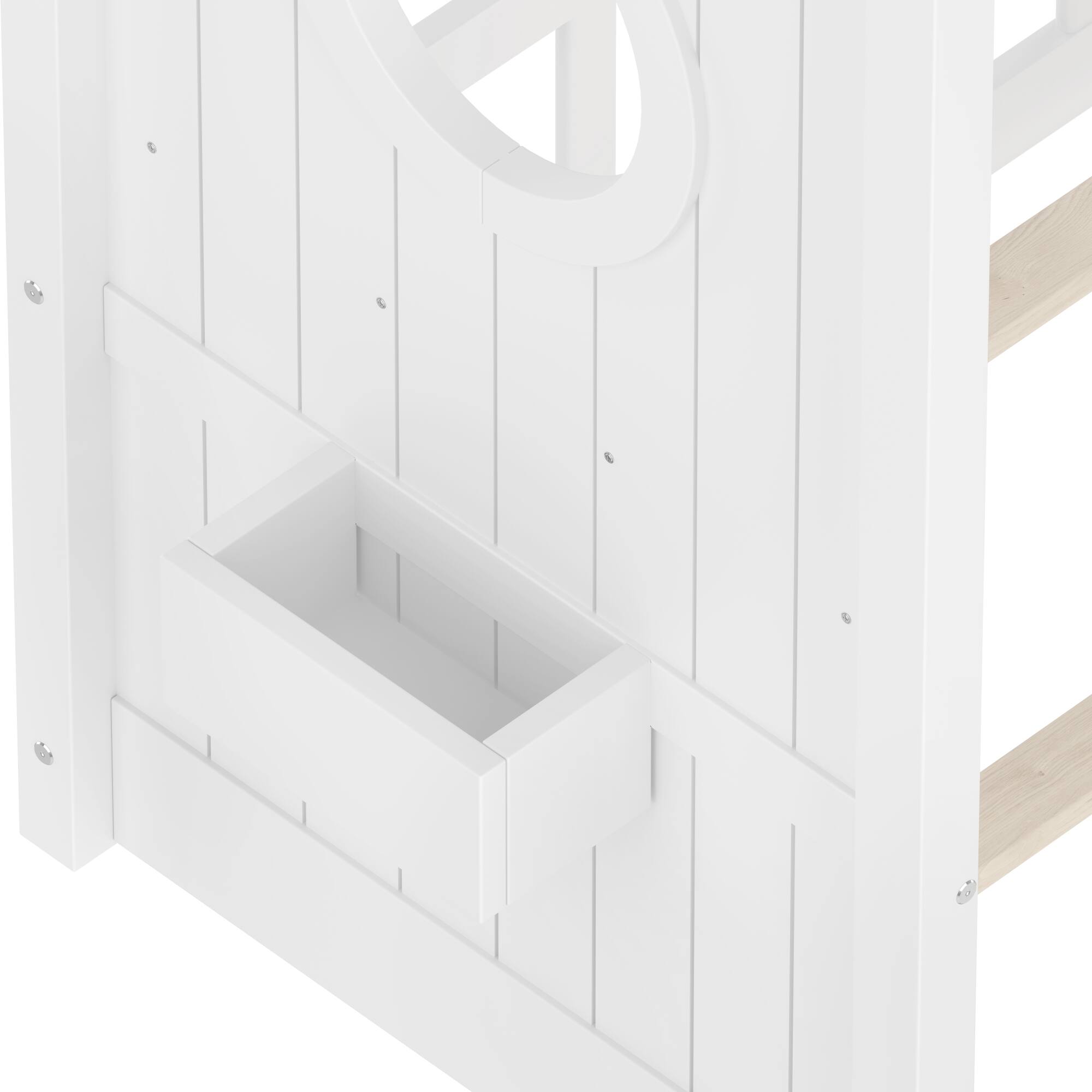 Alt View 5. GOODSILO - Twin Size Floor House Bed for Toddlers and Kids with Storage Shelf and Playhouse Roof Design - White.