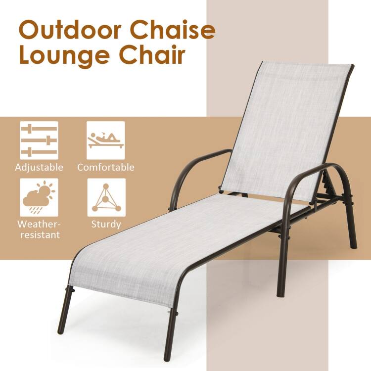 Outdoor Chaise Lounge Chair Adjustable Comfortable Weather-resistant Sturdy