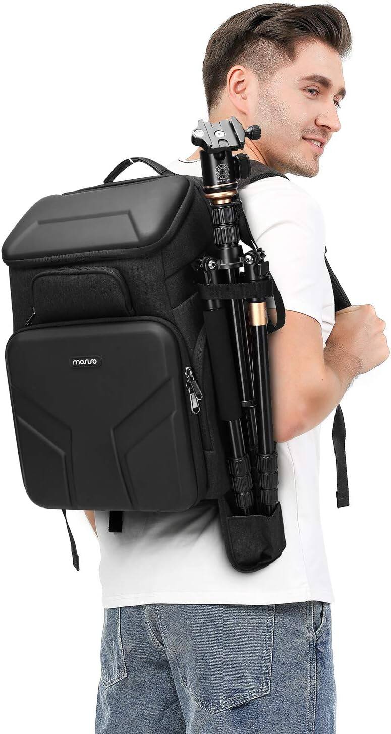 Alt View 3. mosiso - Camera Backpack 17.3 inch Waterproof Camera Bag with Front Hard Shell&Laptop Compartment&Tripod Holder&Rain Cover - Black.
