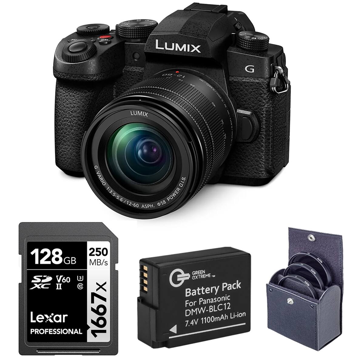 LUMIX 00 21 i -- G LUMIX I G VARIO O.I.S. 1:3 5-5.6 POWER /12-60 ASPH. 58 250 128G GB MB/s SP V60 XC II  PROFESSIONAL Lexar 1667x GREEN eXTREME. 1 Battery Pack For Panasonic DMW-BLC12 Li-ion 7.4V 1100mAh