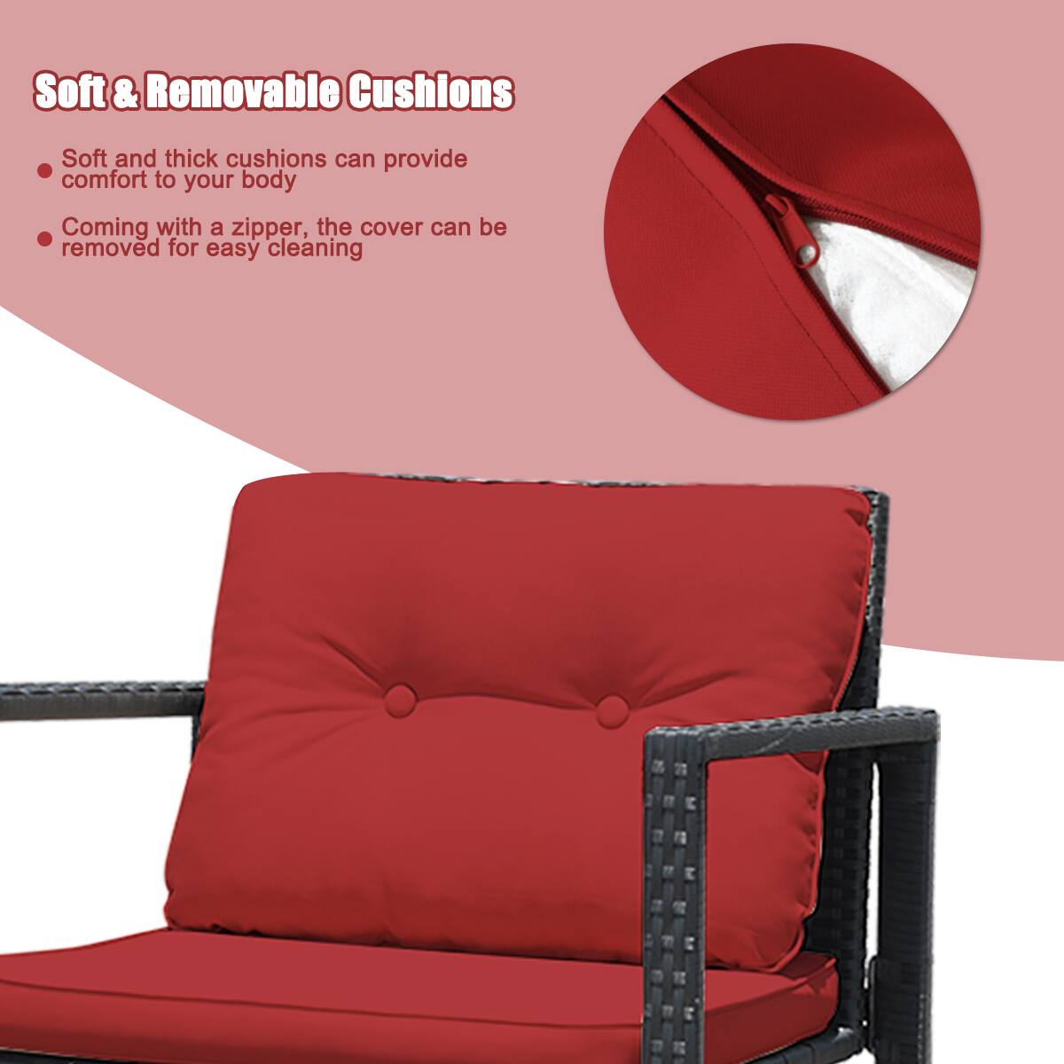 Soft & Removable Cushions

Soft and thick cushions can provide comfort to your body

Coming with a zipper, the cover can be removed for easy cleaning