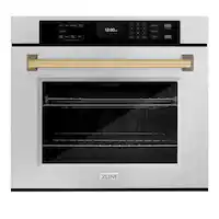 ZLINE - 30 in. Autograph Wall Oven w/ Air Fry w/ Bronze Handle - Satin Stainless Steel - Front_Zoom