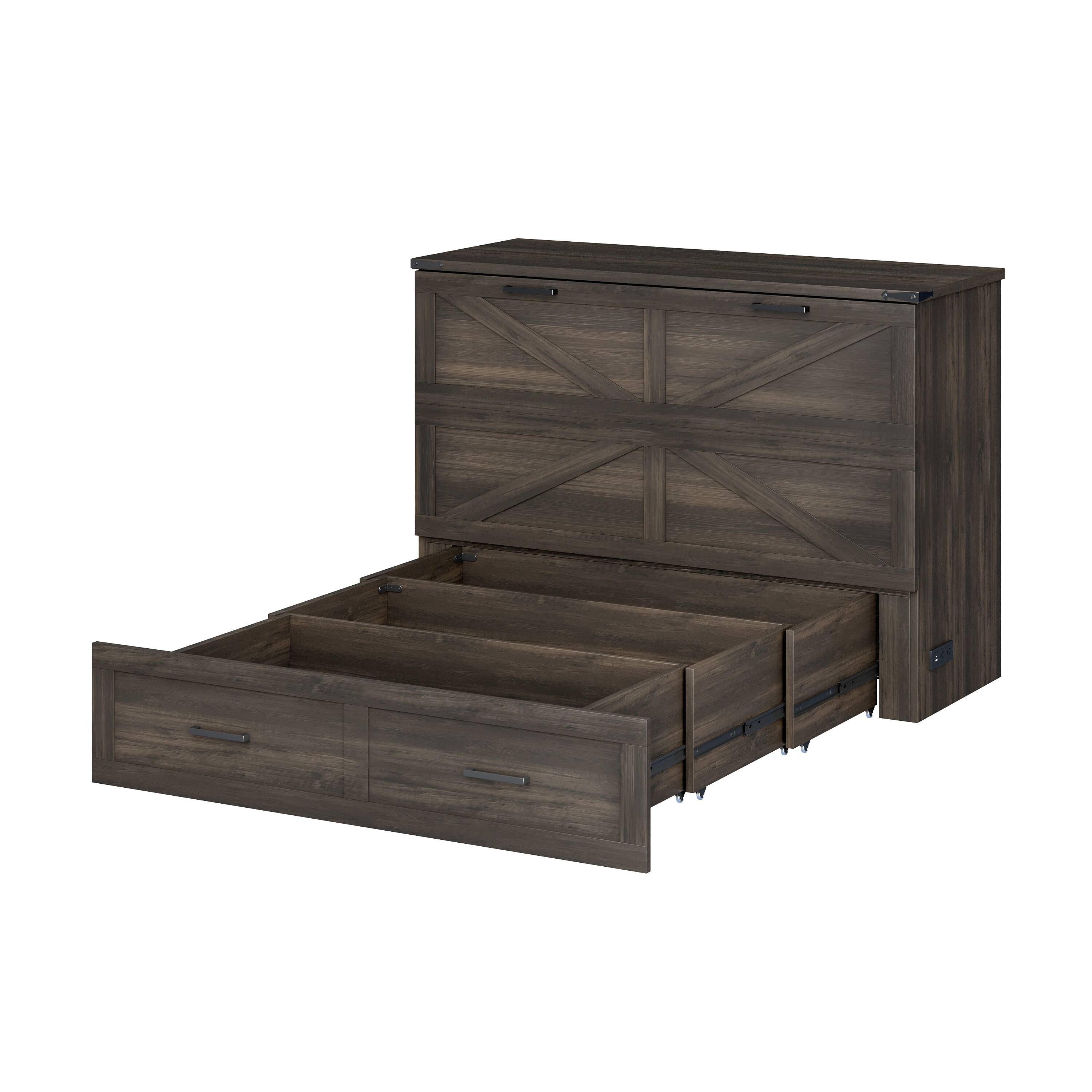 Alt View 4. Tiramisubest - Full Size Murphy Cabinet Bed with Charging Station, Foldable Platform Bed with Large Storage Drawer, Rustic Gray - Gray.