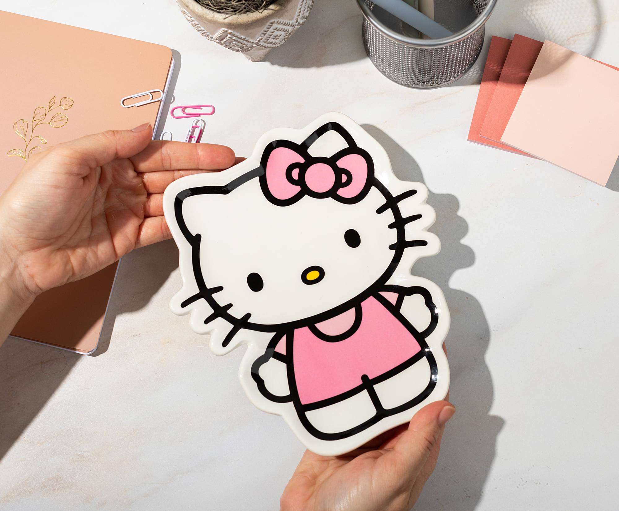 Alt View 4. Silver Buffalo - Sanrio Hello Kitty Pink Outfit Sculpted Ceramic Trinket Tray Dish - White.