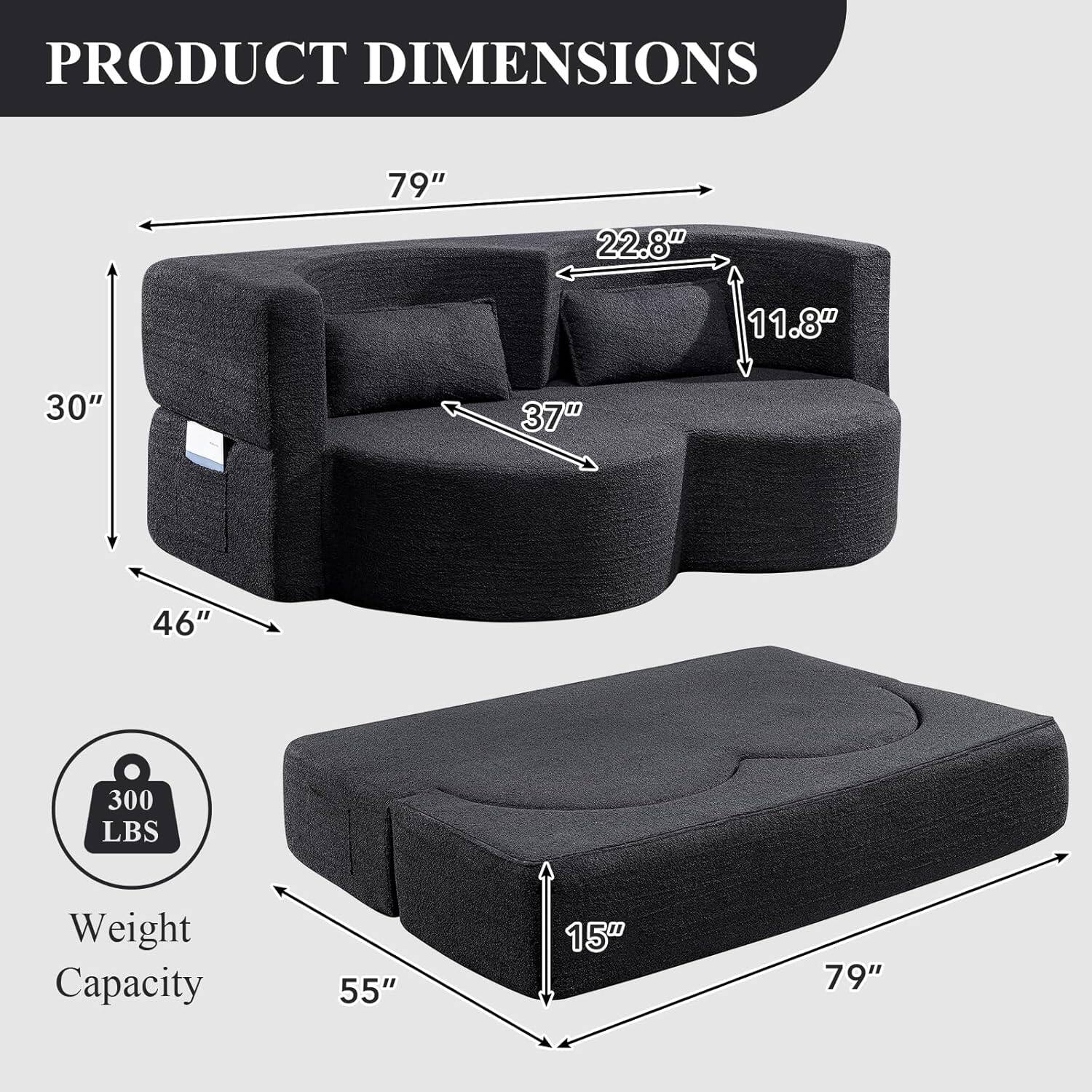 PRODUCT DIMENSIONS

- 79" (Width)
- 22.8" (Depth)
- 11.8" (Height)
- 30" (Height)
- 37" (Depth)
- 46" (Depth)
- 300 LBS Weight Capacity
- 55" (Width)
- 15" (Height)
- 79" (Width)