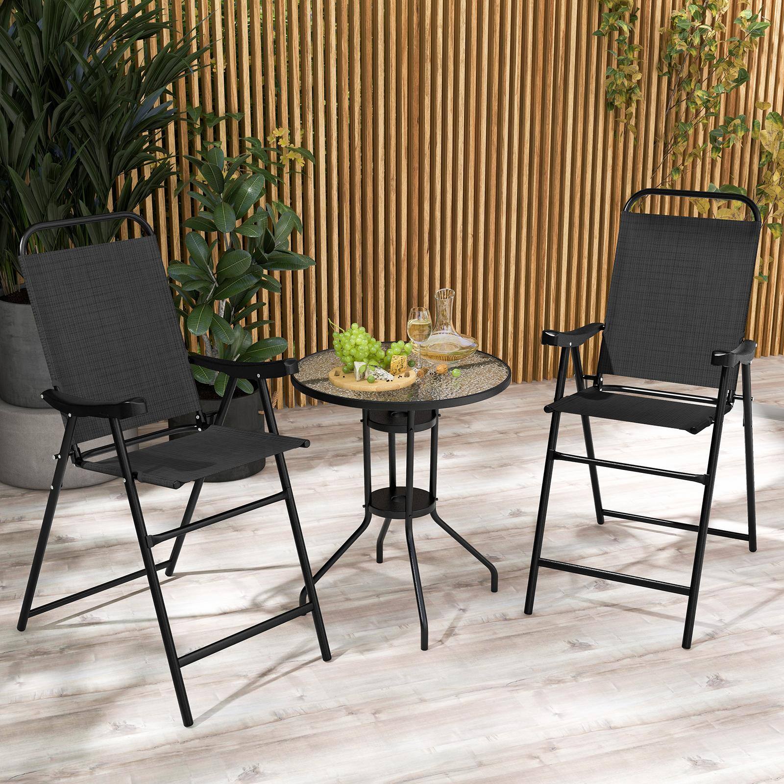 Alt View 1. Costway - Costway 2PCS Patio Bar Chair Folding Bar Height Metal Frame with Footrest Garden - Black.