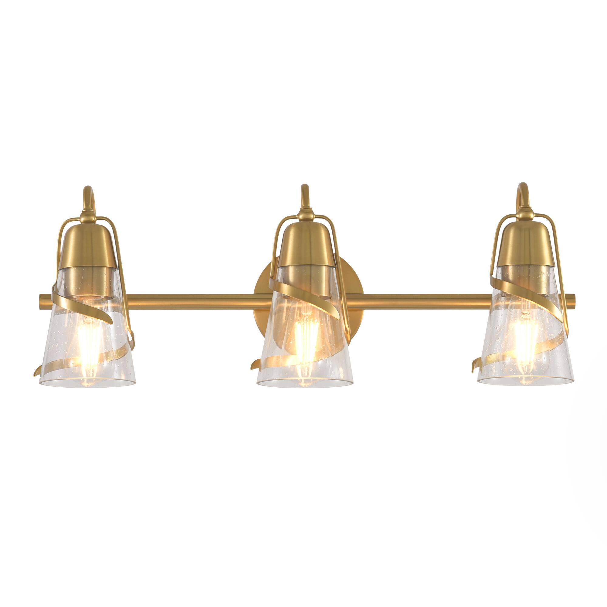 Alt View 2. Parrot Uncle - 24" Modern Gold 3-Light Bathroom Vanity Sonces Wall Light with Seeded Glass Shades - Gold, Clear.