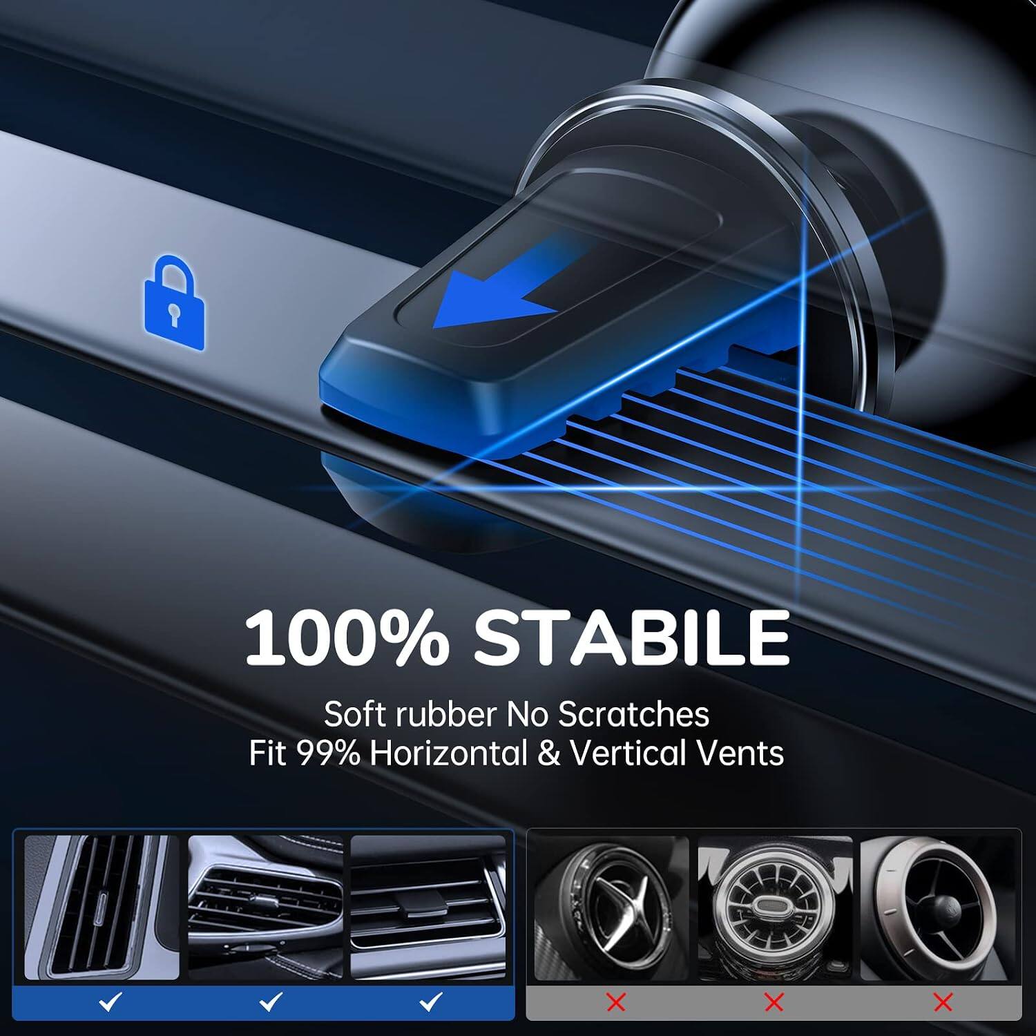 100% STABILE  
Soft rubber No Scratches  
Fit 99% Horizontal & Vertical Vents