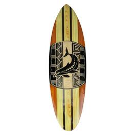 Things2Die4 - Hand Crafted Wooden Tribal Dolphin Design Surfboard Wall Hanging 20 Inches - Brown