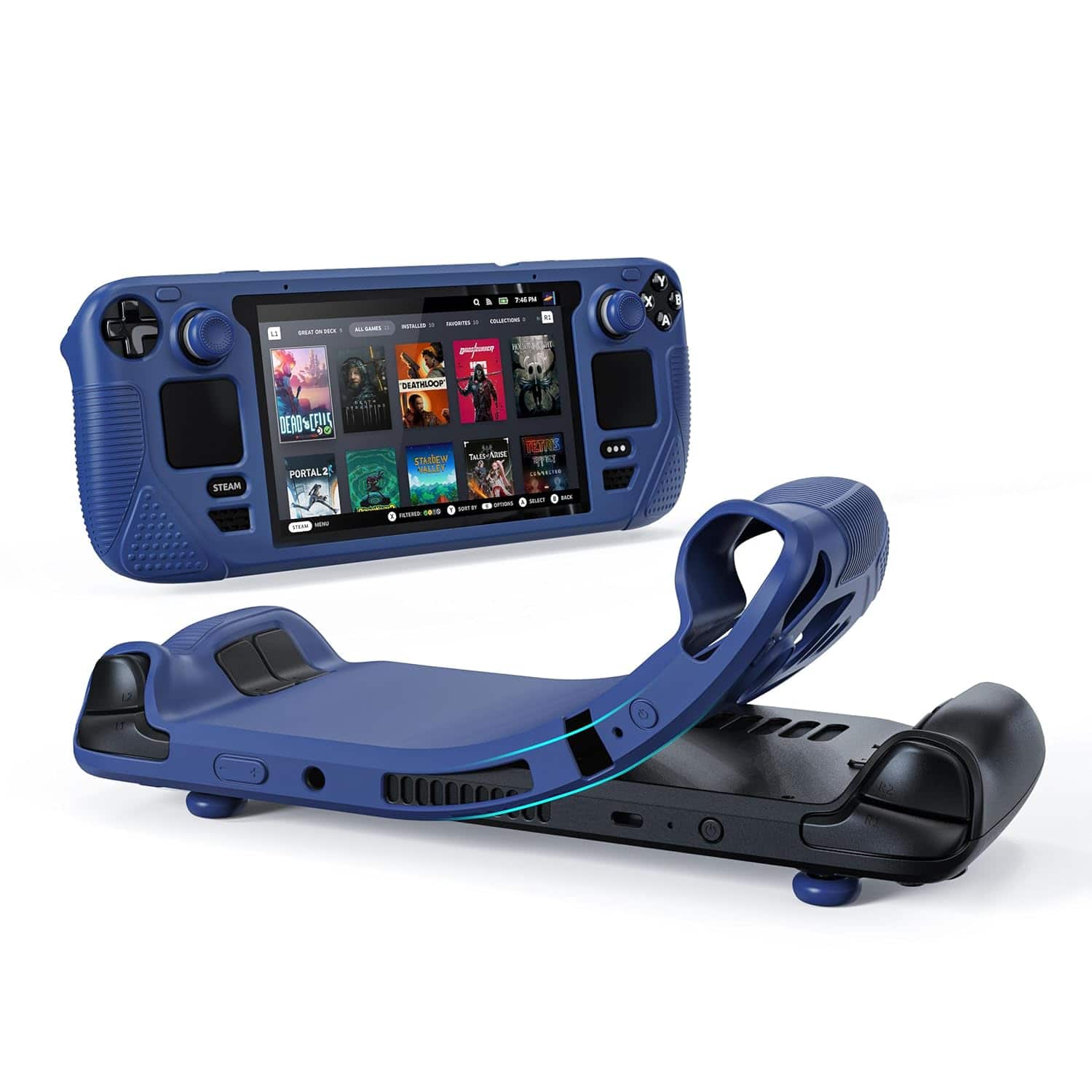 Syntech - Protective Case Compatible with Steam Deck Console OLED/LCD, All-Round Protection with Non-Slip Thumb Grips - Blue
