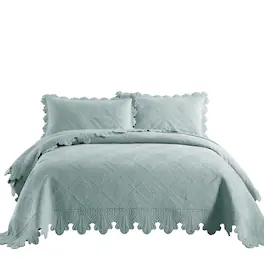 MarCielo - 3 Piece 100% Cotton Oversized Bedspread Lightweight Quilt Bedspread Set - Aqua Green