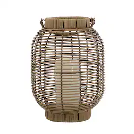 Boyel Living - Brown Poly Rattan Lantern with White LED Candle