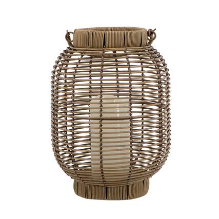 Front. Boyel Living - Brown Poly Rattan Lantern with White LED Candle.