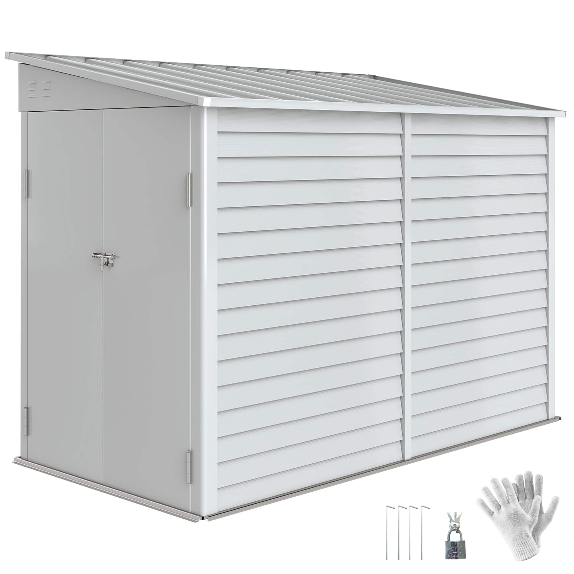 Front. Outsunny - x 9' Outdoor Storage Shed, Lean to Metal Shed with Foundation Kit, Lockable Doors and Gloves for Patio.