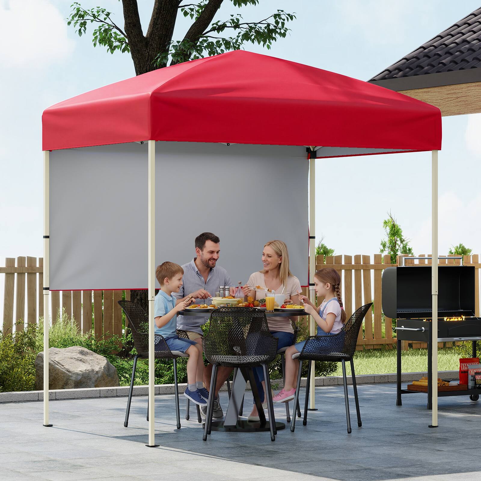 Alt View 3. Costway - Costway 6 x 4 FT Pop-Up Canopy Tent with 1 Half Sidewall, Silver-coated Canopy, Carry Bag - Red.