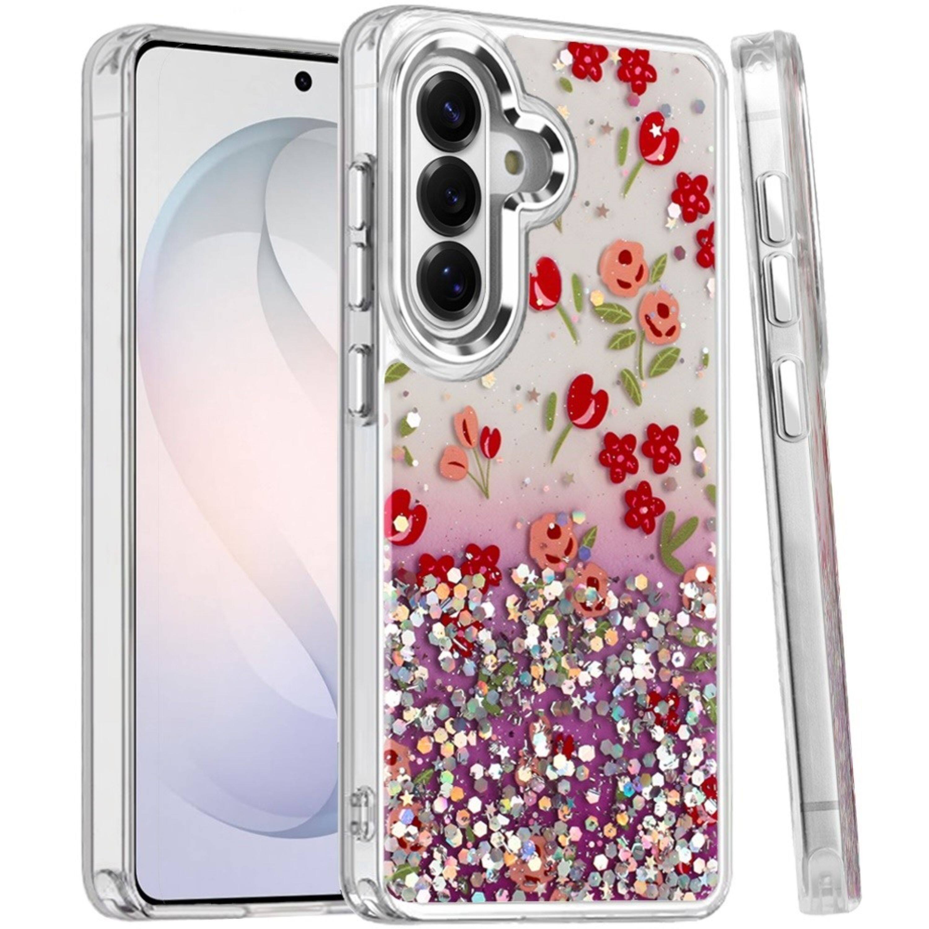 Left. Kitcheniva - Cute In Mold Design Metallic Button Case With Tempered Glass For Samsung S26 FE E - Multicolor.