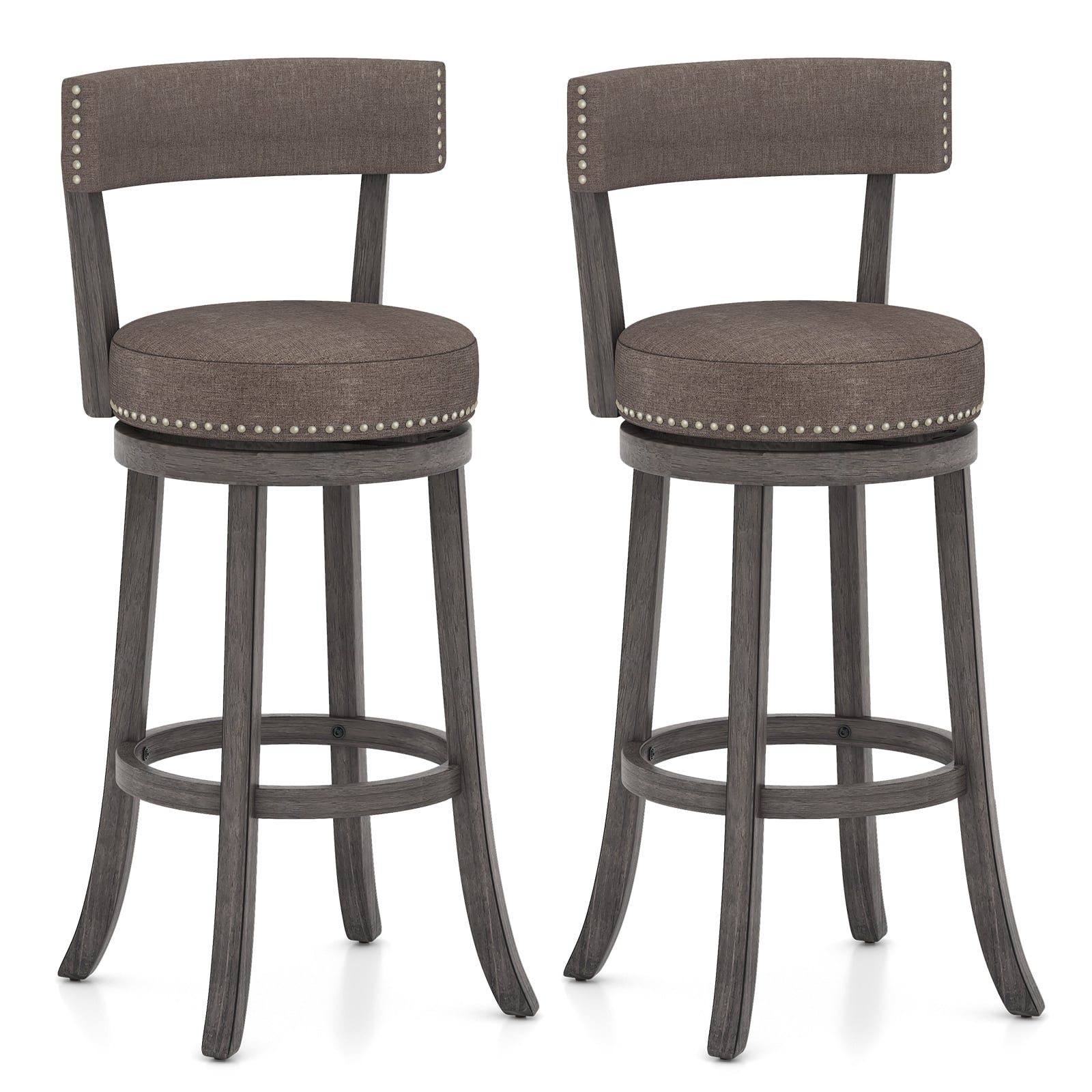 Gymax - 31'' Bar Height Chairs Set of 2 w/ 360° Swivel Seat Back & Cushioned Seat - Gray