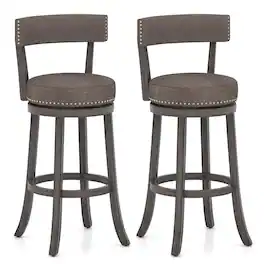 Gymax - 31'' Bar Height Chairs Set of 2 w/ 360° Swivel Seat Back & Cushioned Seat - Gray
