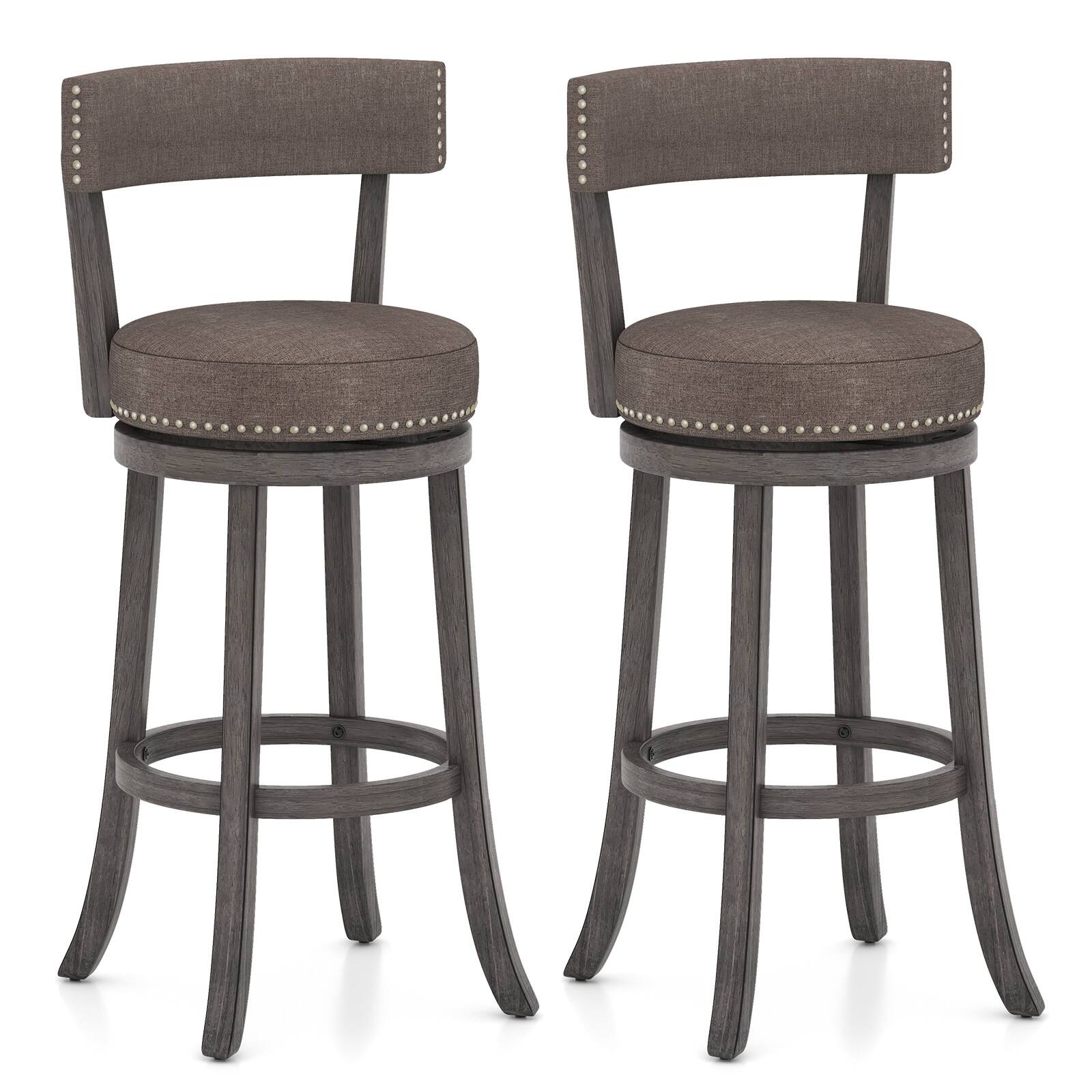 Front. Gymax - Gymax 31'' Bar Height Chairs Set of 2 w/ 360°   Swivel Seat Back & Cushioned Seat - Gray.