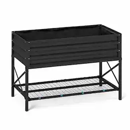 RYHNUYNE - Galvanized Elevated Garden Bed with Storage Shelf, 41.75 Inch Metal Raised Planter Box with Non-Woven Liner - Dark Gray