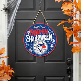 Evergreen Enterprises - Toronto Blue Jays 18" Happy Halloween Wooden Round Door Sign - Multicolor