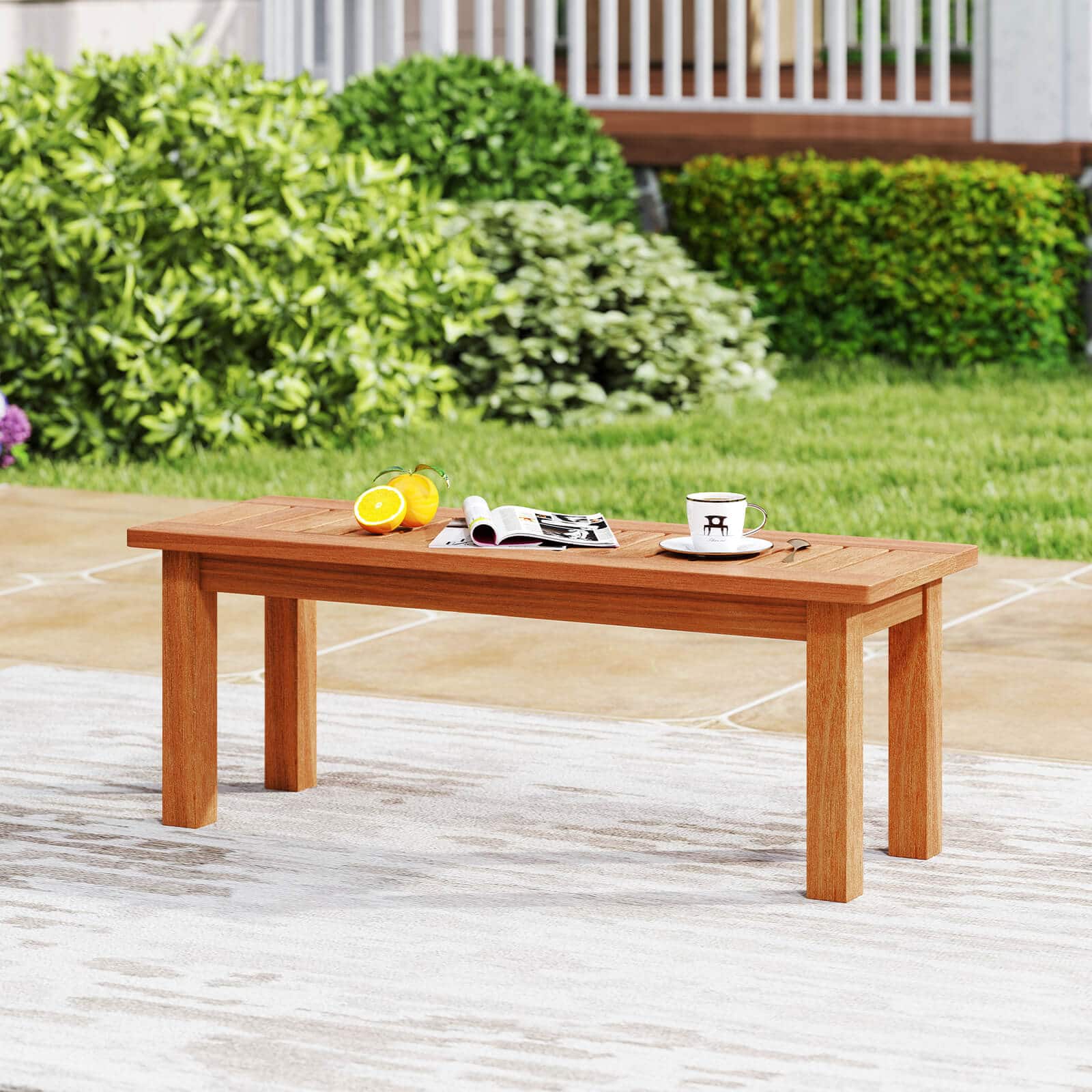 Costway - 1 PCS 2-Person Outdoor Backless Bench with Slatted Seat Rustic Wooden Entryway Bench - Brown