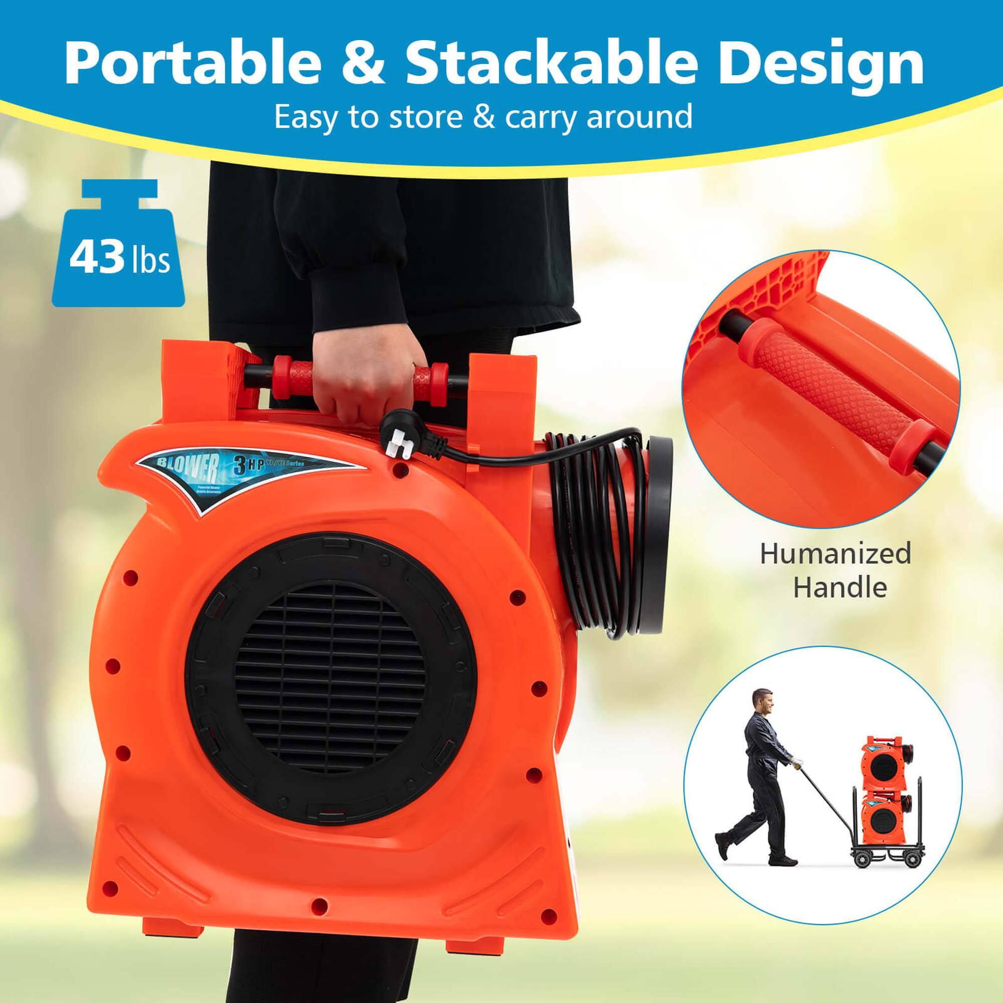 Portable & Stackable Design  
Easy to store & carry around  
43 lbs  
Humanized Handle