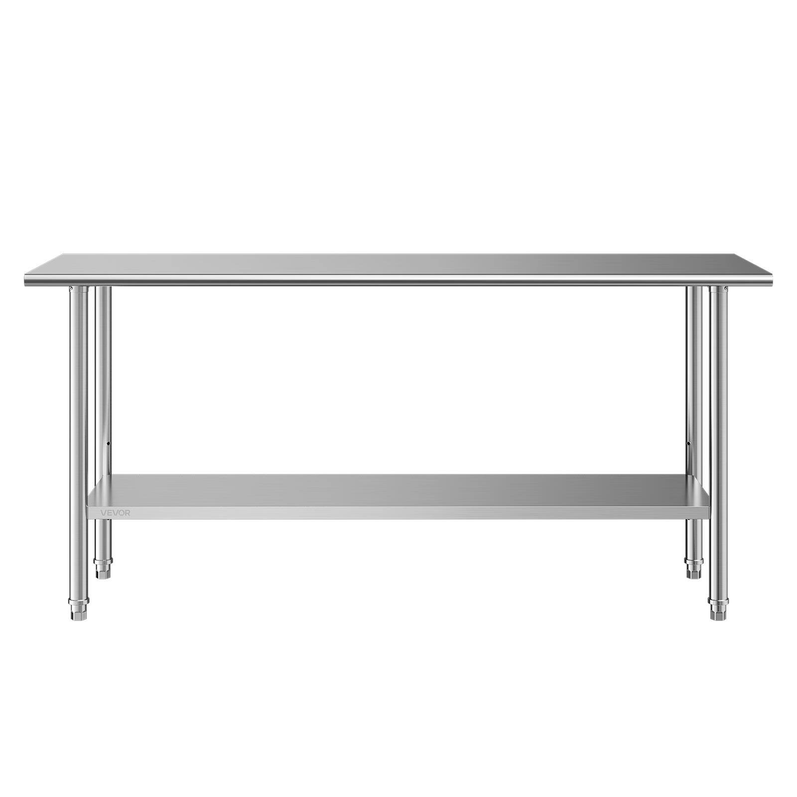 Alt View 5. VEVOR - Stainless Steel Work Table, 24x72 Inch Food Prep Table, Commercial Kitchen Workstation with Adjustable Undershelf - Silver.