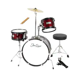 StarQuest - Junior 3-Piece Drum Set – Premium Finish with Bass, Snare, Tom and Crash Cymbal – Perfect - Metallic Wine Red