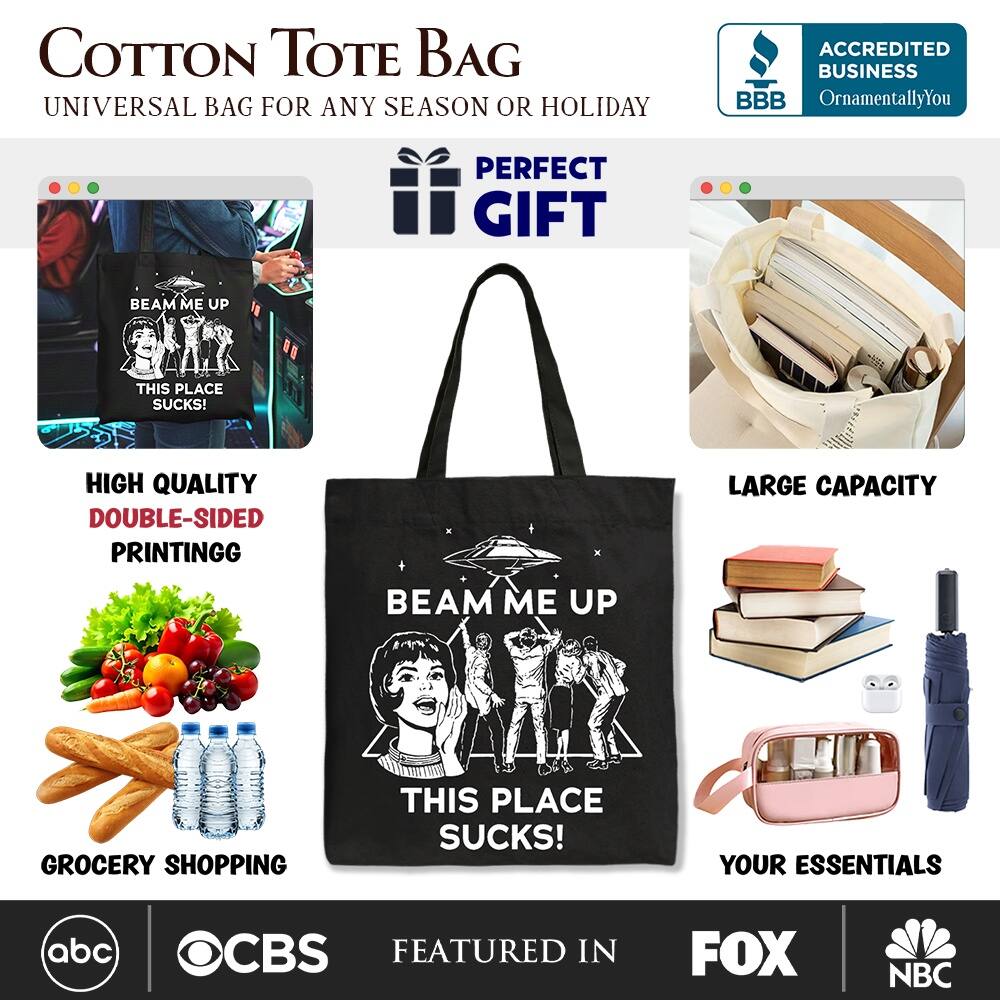 COTTON TOTE BAG  
UNIVERSAL BAG FOR ANY SEASON OR HOLIDAY  

ACCREDITED BUSINESS BBB  
OrnamentallyYou  

PERFECT GIFT  

HIGH QUALITY  
DOUBLE-SIDED PRINTING  

LARGE CAPACITY  

GROCERY SHOPPING  

YOUR ESSENTIALS  

FEATURED IN  
abc  
CBS  
FOX  
NBC