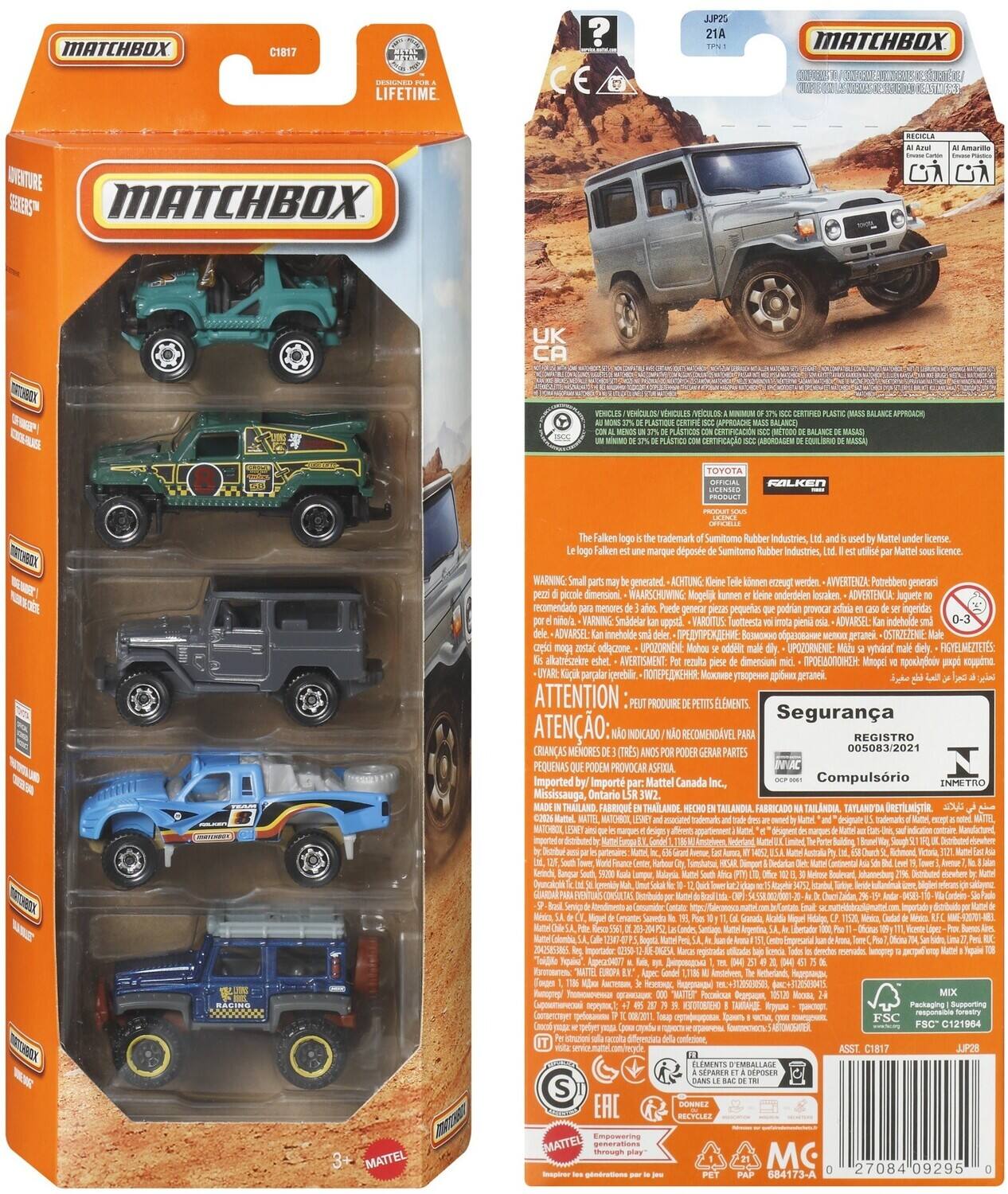 Mattel Matchbox Basic 1:64 Car 5 Pack 12 Piece K Assortment ...