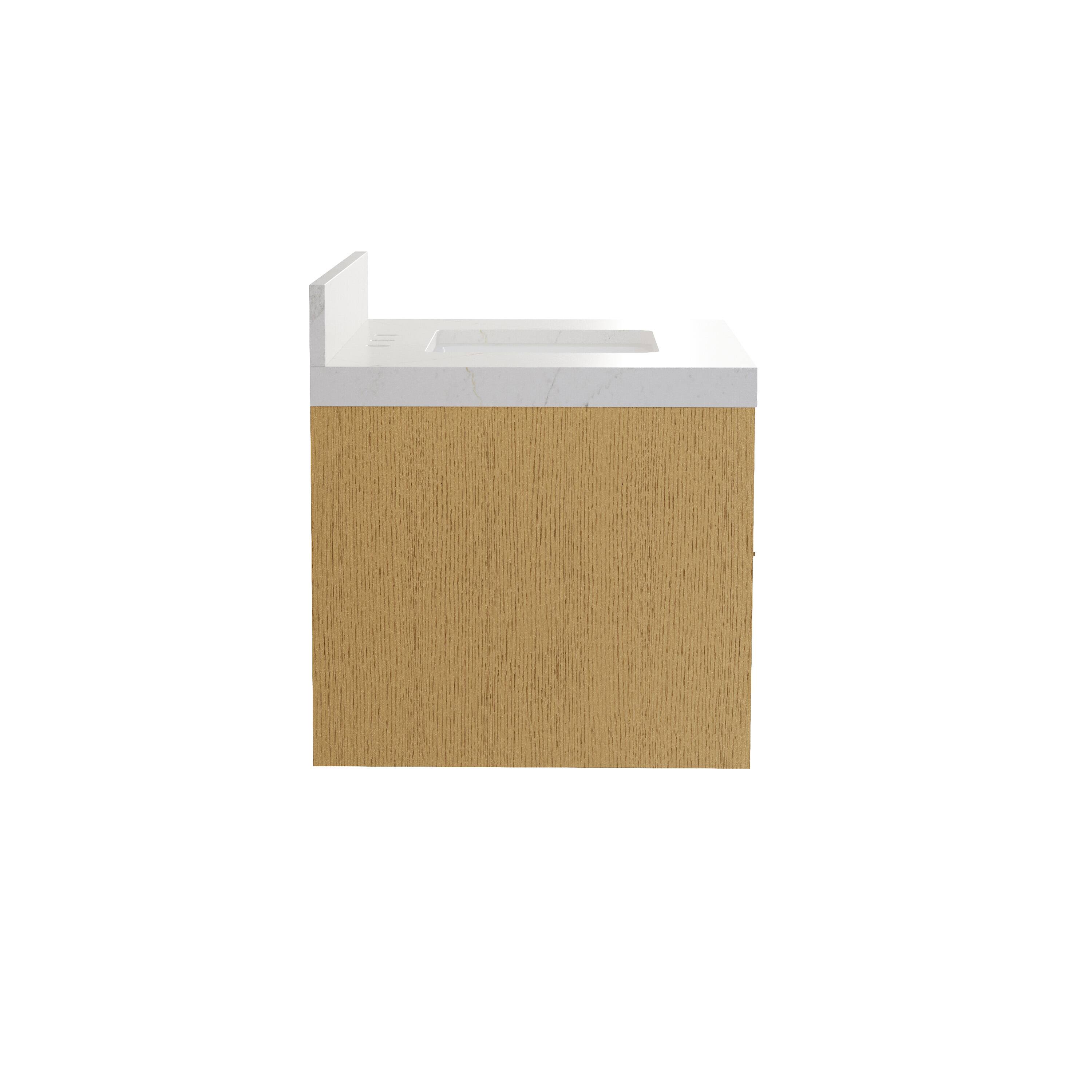 Alt View 9. WELLFOR - LYNOAK 60 in. Wall-mount Solid Wood Bath Vanity with Quartz Top, Single Sink, Soft Close, Assembled - OAK.